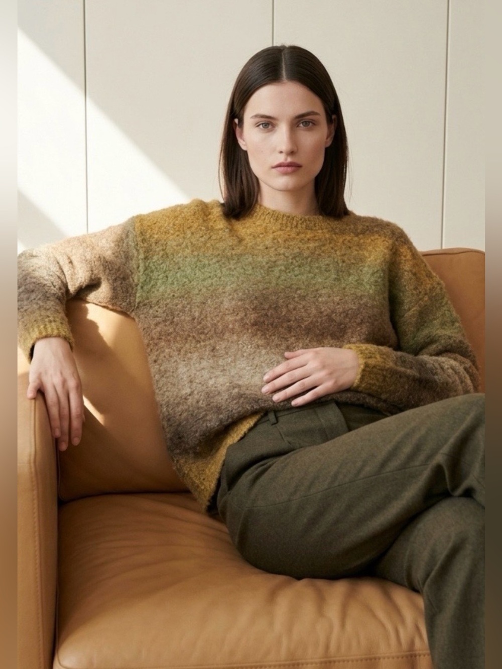 Woman’s Casual Ombré Crew Neck Color Block Long Sleeve Pullover Sweater in M